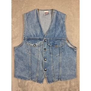 Vintage Tyca Denim Vest Mens S Blue Made in USA V-Neck Snap Front *Short